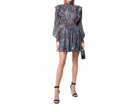 Long Sleeve Layers of Frills Blue Floral Print Ruffle Dress Mini Women Dress