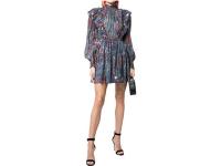 Long Sleeve Layers of Frills Blue Floral Print Ruffle Dress Mini Women Dress