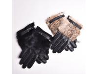 Women's 100% real sheepskin leather gloves lady winter warm fashion gloves with real rabbit Fur
