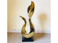 Outdoor polished stainless steel fishes sculpture