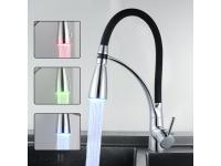Kitchen sink copper faucet LED draw-in kitchen dishes cold and hot water faucet