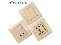Stainless/ Acrylic/ PC /Glass Silver and Golden Euro BS Standard Wall Electric 2P+E Socket Outlet and Square/Circle Swit