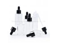 Clear Glass Bottles with Dropper Cap Flat Shoulder Bottles
