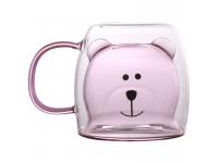 Bear shape double wall glass cup, 3D beer shape double layer glass cup