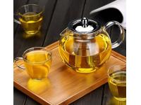 Heat Resistant Pyrex High Borosilicate Glass Teapot With Leaf Loose infuser