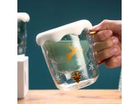 Hot Sale Christmas Tree Shape Double Wall Glass Coffee Cup For Gift