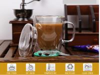LFGB Hot Selling Double Wall Glass Reusable Glass Coffee Cup With Handle Tea Cup