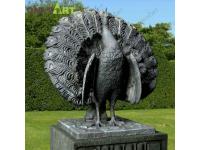 Large Bronze Metal Garden Peacock Statue For Sale