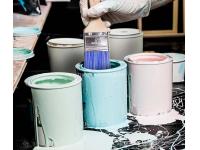 Synthetic fiber brush with wood handle